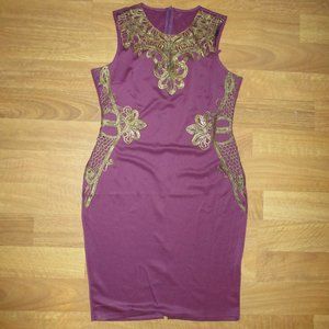 NWOT Regal Purple & Gold Lace Bodycon Dress XXL